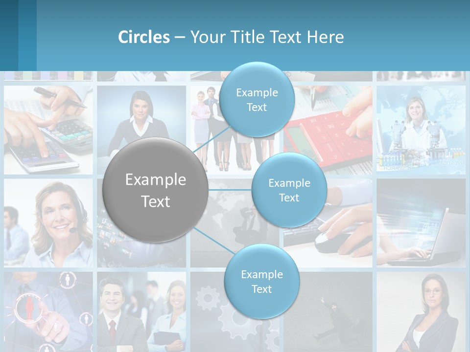 A Collage Of Business Images With A Woman Holding A Cell Phone PowerPoint Template