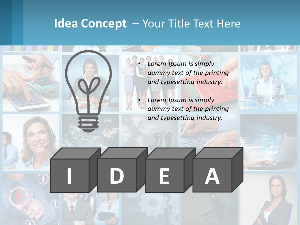 A Collage Of Business Images With A Woman Holding A Cell Phone PowerPoint Template