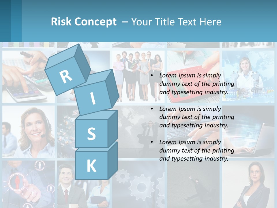 A Collage Of Business Images With A Woman Holding A Cell Phone PowerPoint Template