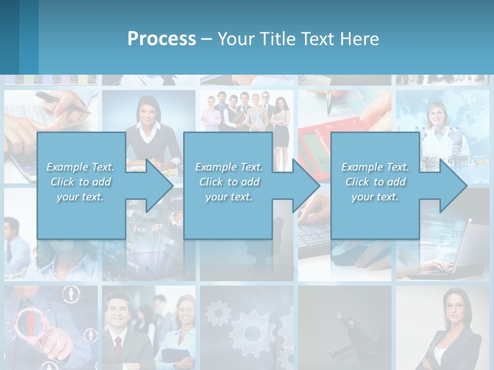 A Collage Of Business Images With A Woman Holding A Cell Phone PowerPoint Template