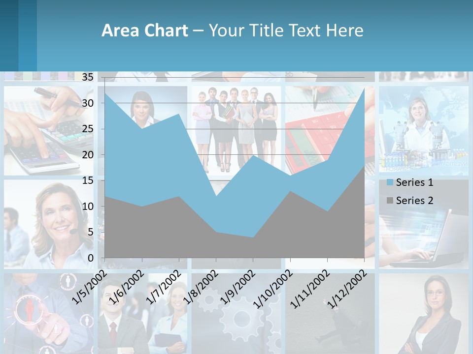A Collage Of Business Images With A Woman Holding A Cell Phone PowerPoint Template