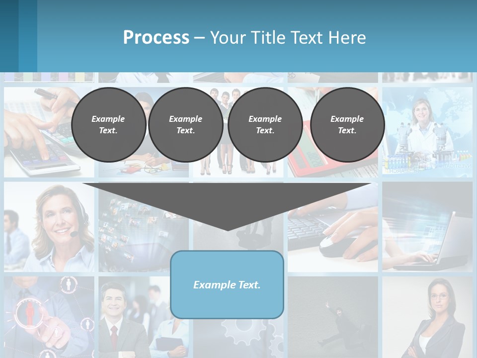 A Collage Of Business Images With A Woman Holding A Cell Phone PowerPoint Template