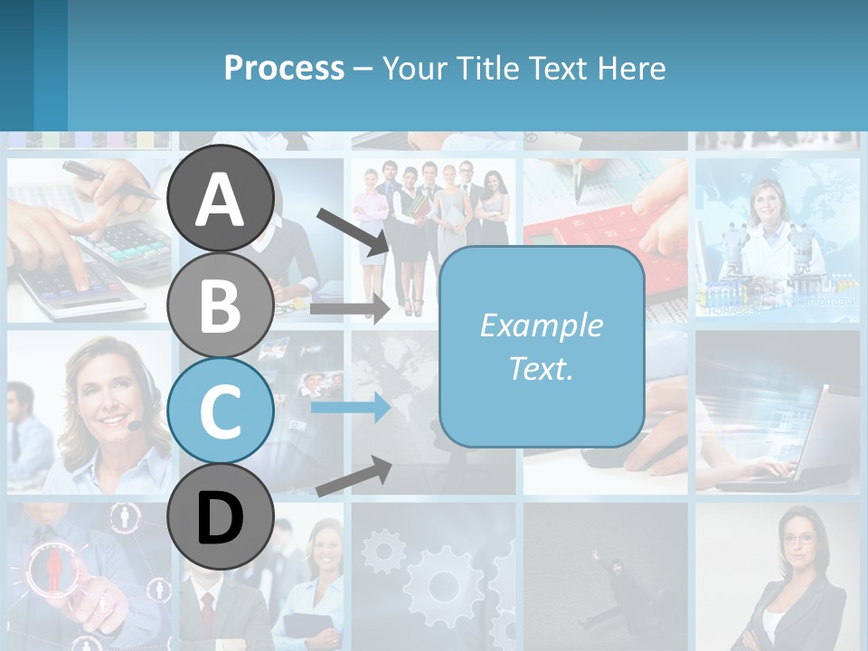 A Collage Of Business Images With A Woman Holding A Cell Phone PowerPoint Template