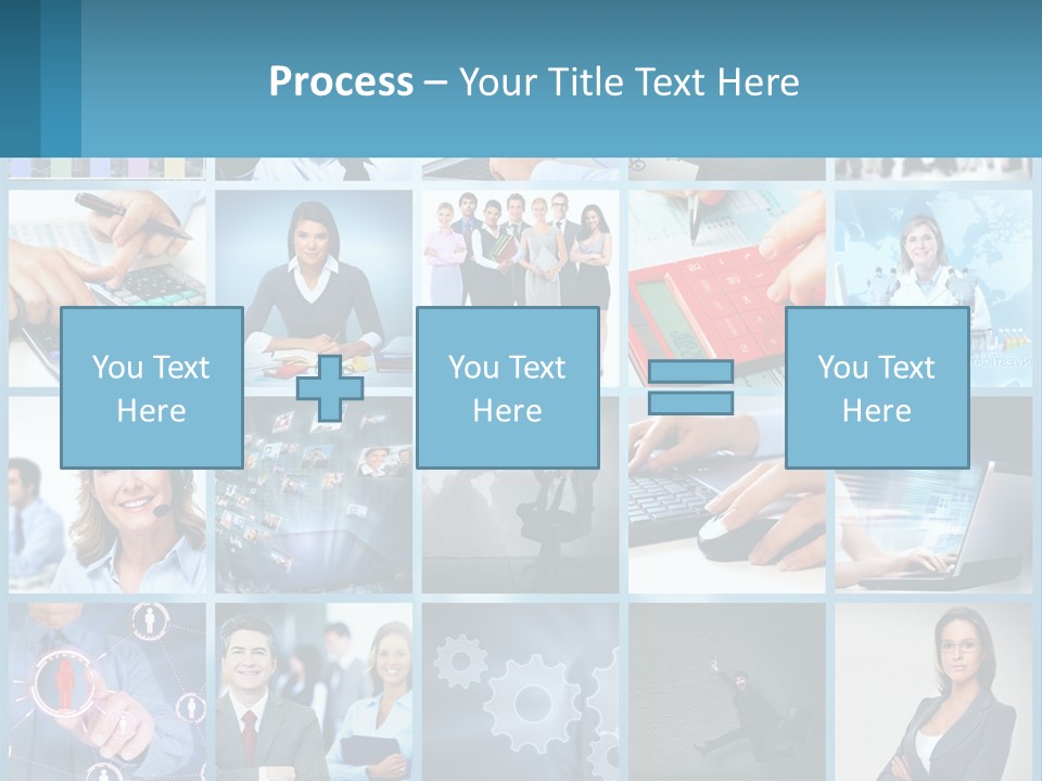 A Collage Of Business Images With A Woman Holding A Cell Phone PowerPoint Template