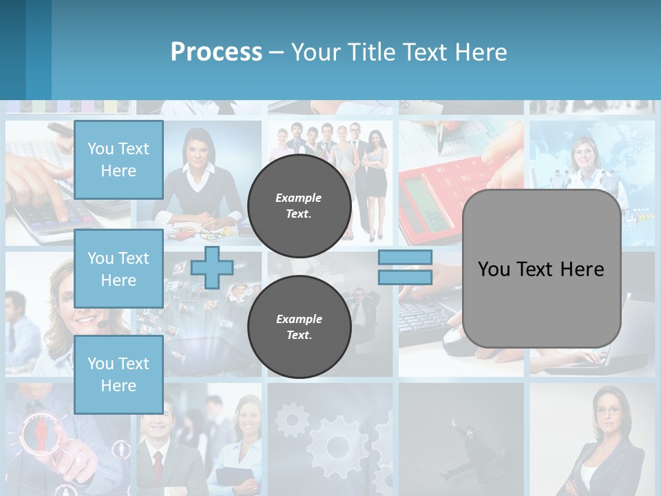 A Collage Of Business Images With A Woman Holding A Cell Phone PowerPoint Template