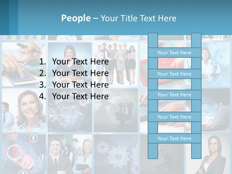 A Collage Of Business Images With A Woman Holding A Cell Phone PowerPoint Template