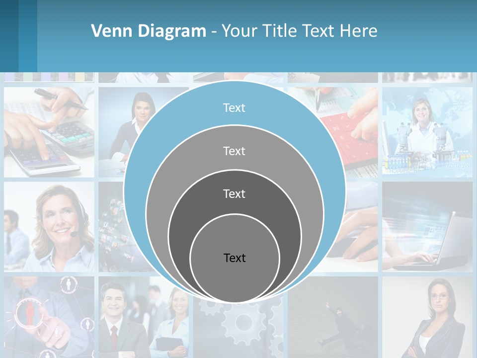 A Collage Of Business Images With A Woman Holding A Cell Phone PowerPoint Template