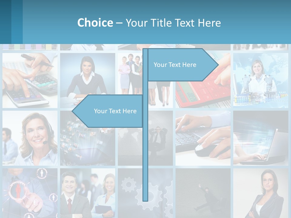 A Collage Of Business Images With A Woman Holding A Cell Phone PowerPoint Template