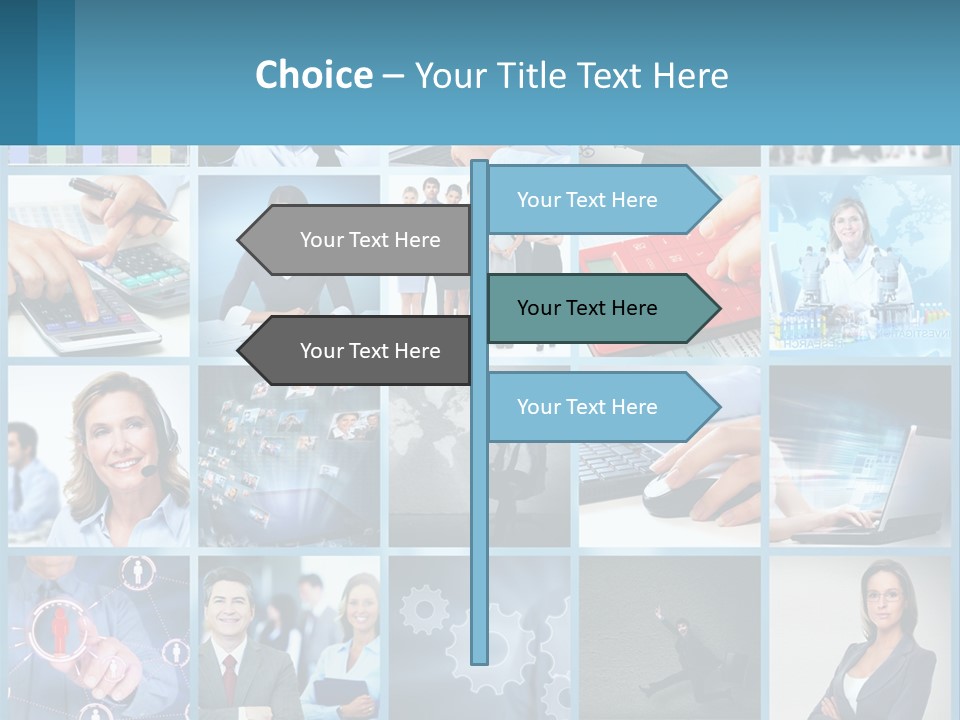 A Collage Of Business Images With A Woman Holding A Cell Phone PowerPoint Template