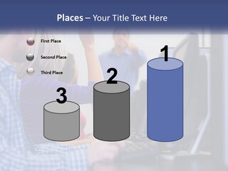 A Group Of People Standing Around A Computer Screen PowerPoint Template