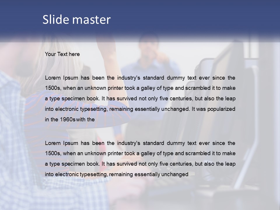 A Group Of People Standing Around A Computer Screen PowerPoint Template