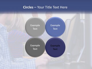 A Group Of People Standing Around A Computer Screen PowerPoint Template