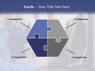 A Group Of People Standing Around A Computer Screen PowerPoint Template