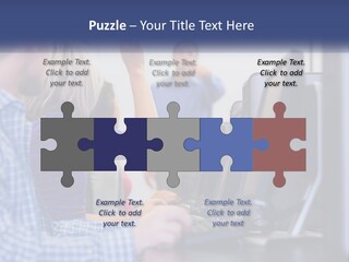 A Group Of People Standing Around A Computer Screen PowerPoint Template