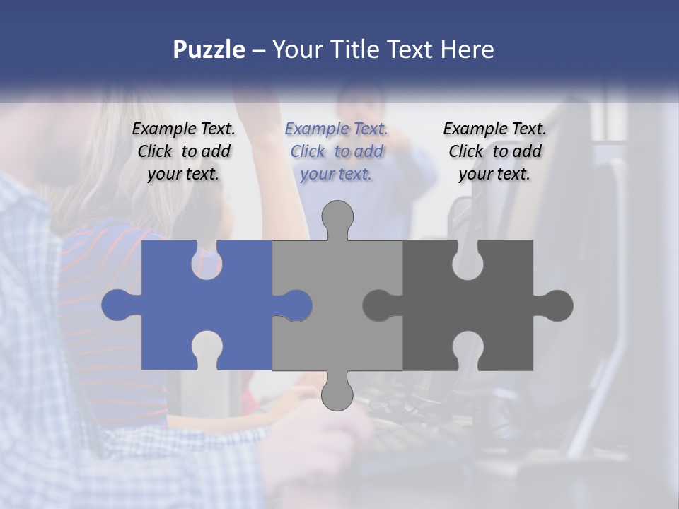 A Group Of People Standing Around A Computer Screen PowerPoint Template