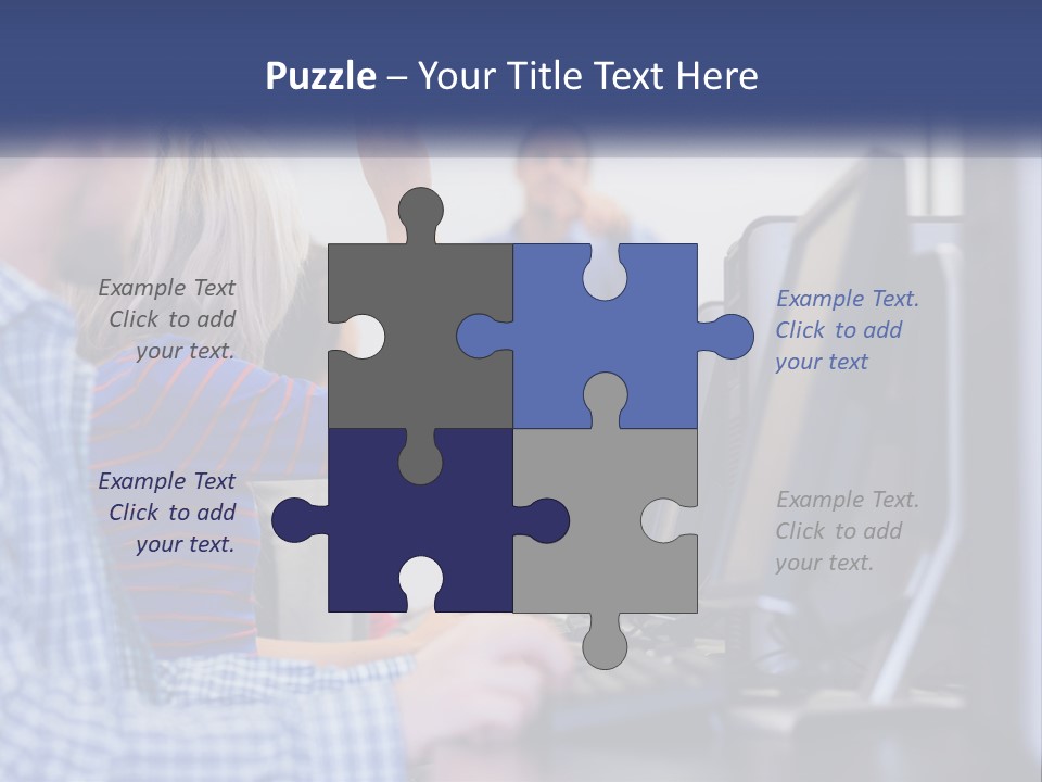 A Group Of People Standing Around A Computer Screen PowerPoint Template