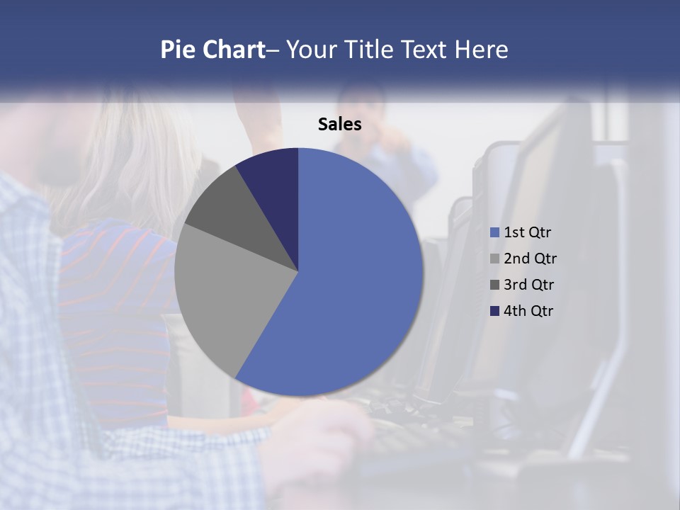 A Group Of People Standing Around A Computer Screen PowerPoint Template