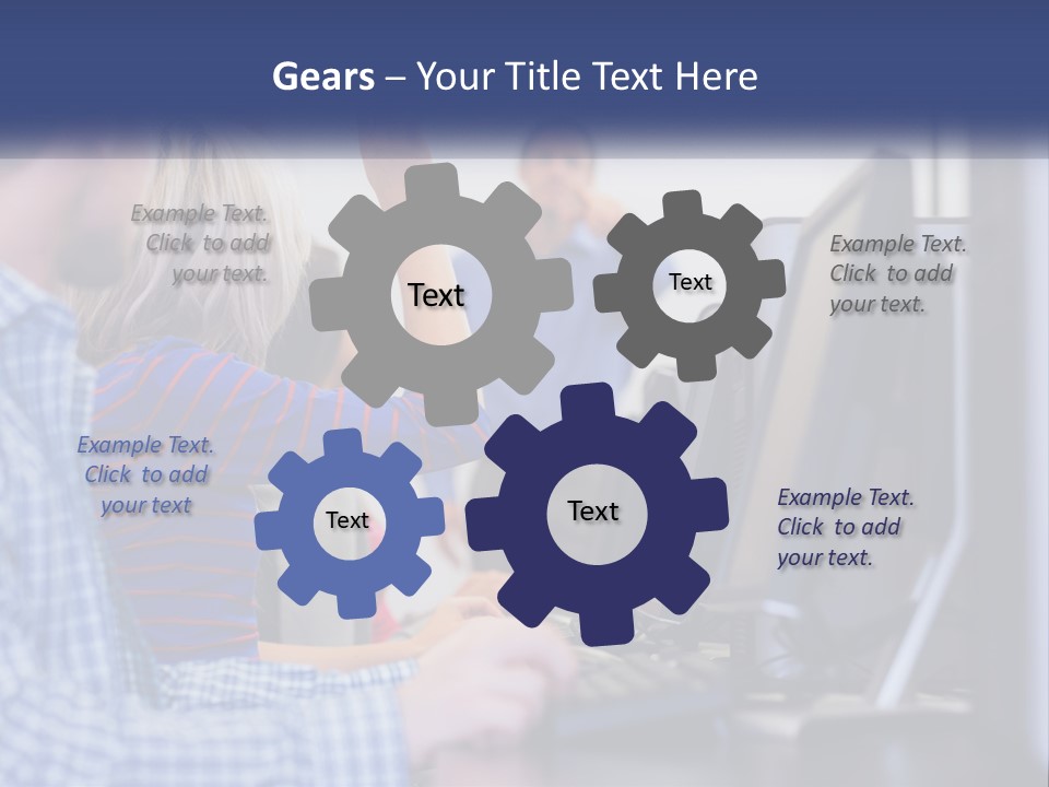 A Group Of People Standing Around A Computer Screen PowerPoint Template