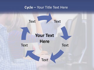 A Group Of People Standing Around A Computer Screen PowerPoint Template