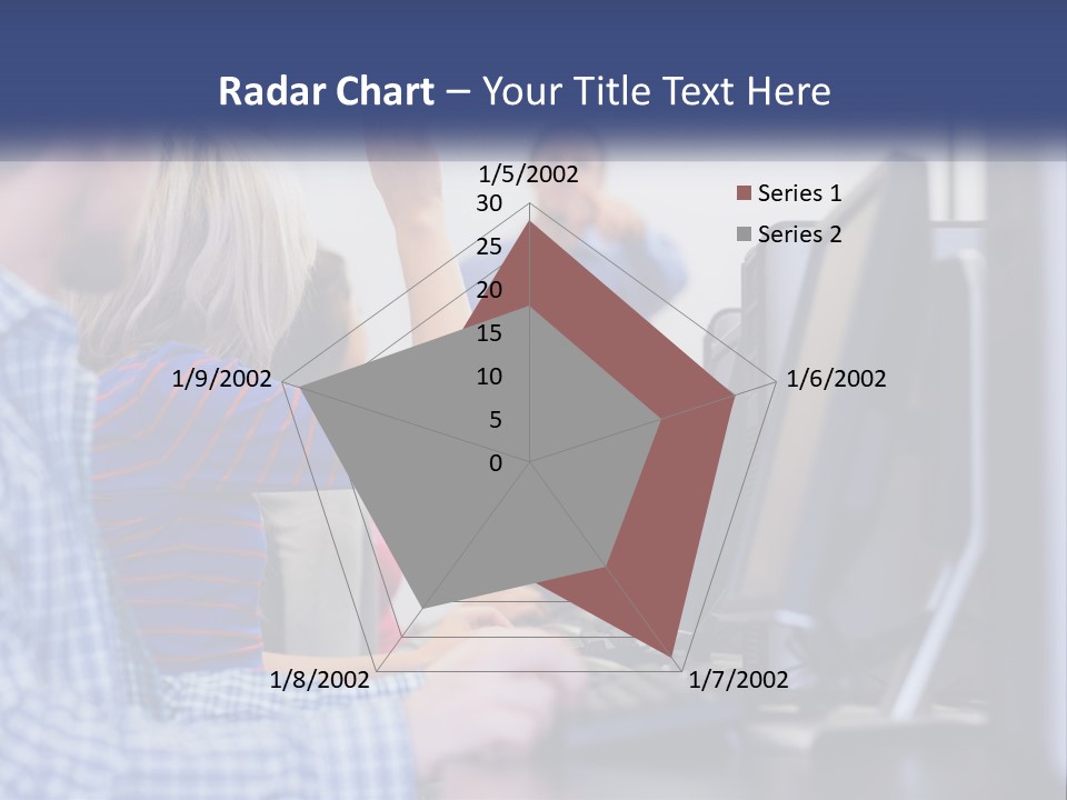 A Group Of People Standing Around A Computer Screen PowerPoint Template
