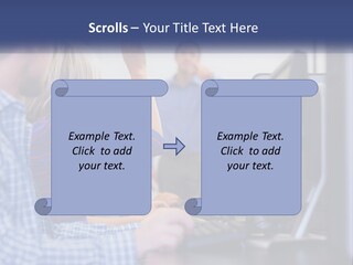 A Group Of People Standing Around A Computer Screen PowerPoint Template