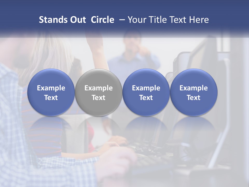 A Group Of People Standing Around A Computer Screen PowerPoint Template