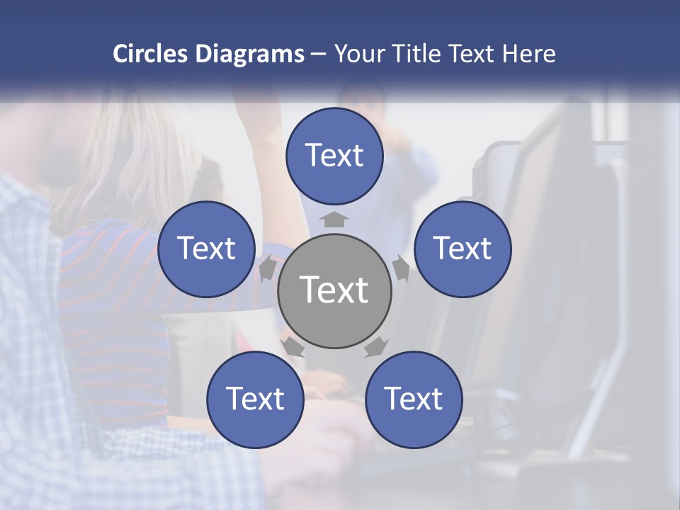 A Group Of People Standing Around A Computer Screen PowerPoint Template