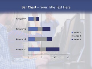 A Group Of People Standing Around A Computer Screen PowerPoint Template