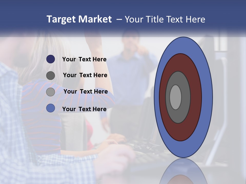 A Group Of People Standing Around A Computer Screen PowerPoint Template