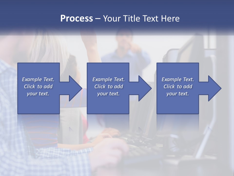 A Group Of People Standing Around A Computer Screen PowerPoint Template