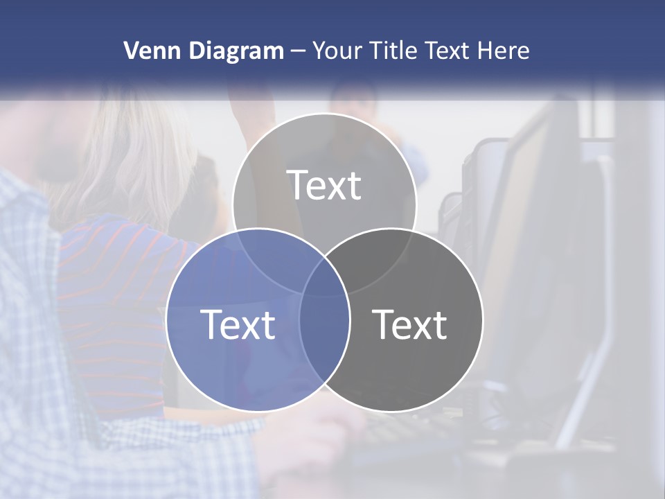 A Group Of People Standing Around A Computer Screen PowerPoint Template