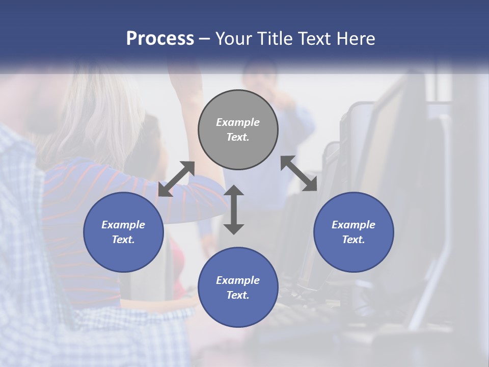 A Group Of People Standing Around A Computer Screen PowerPoint Template