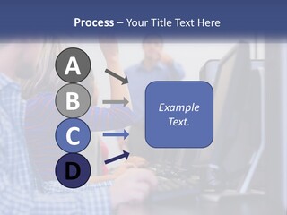 A Group Of People Standing Around A Computer Screen PowerPoint Template