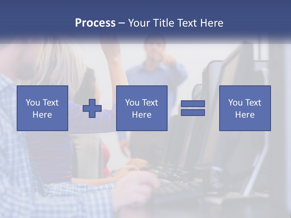 A Group Of People Standing Around A Computer Screen PowerPoint Template