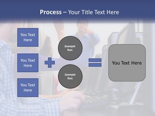 A Group Of People Standing Around A Computer Screen PowerPoint Template