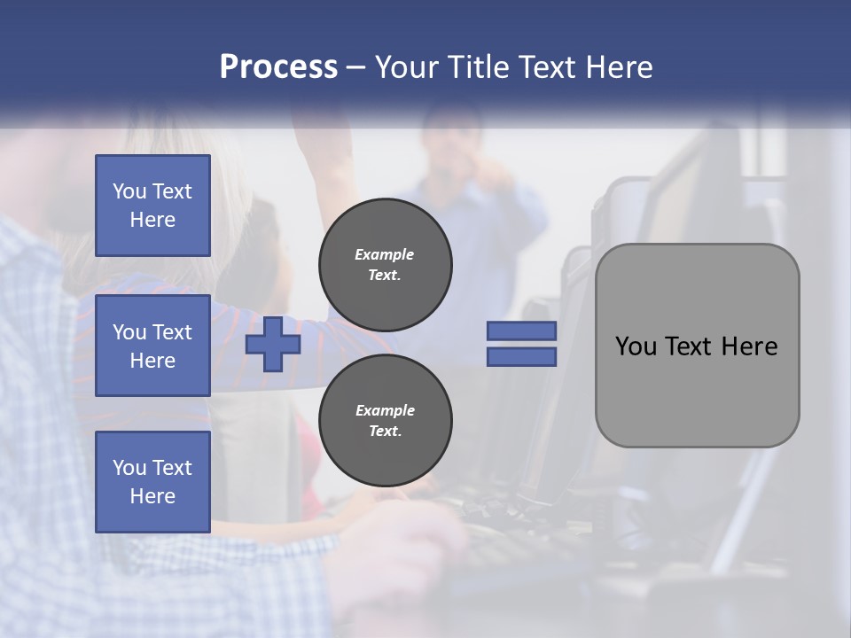 A Group Of People Standing Around A Computer Screen PowerPoint Template