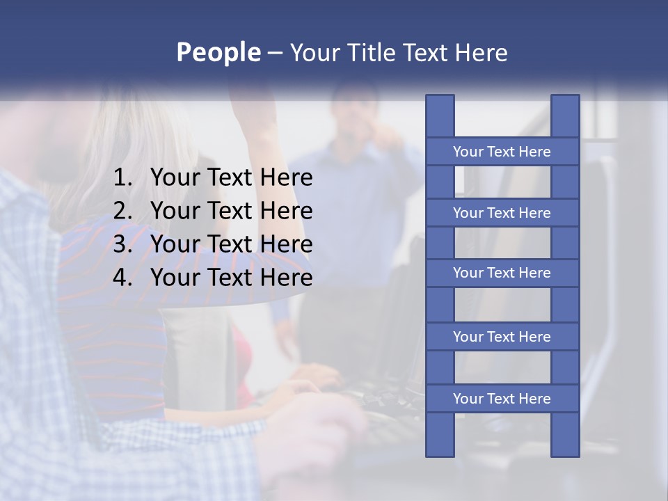 A Group Of People Standing Around A Computer Screen PowerPoint Template