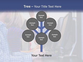 A Group Of People Standing Around A Computer Screen PowerPoint Template