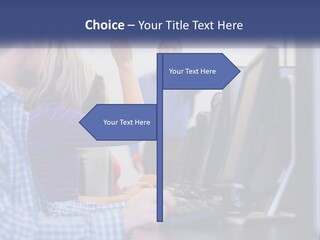 A Group Of People Standing Around A Computer Screen PowerPoint Template