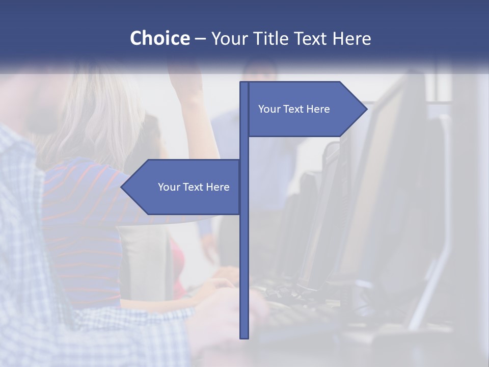A Group Of People Standing Around A Computer Screen PowerPoint Template
