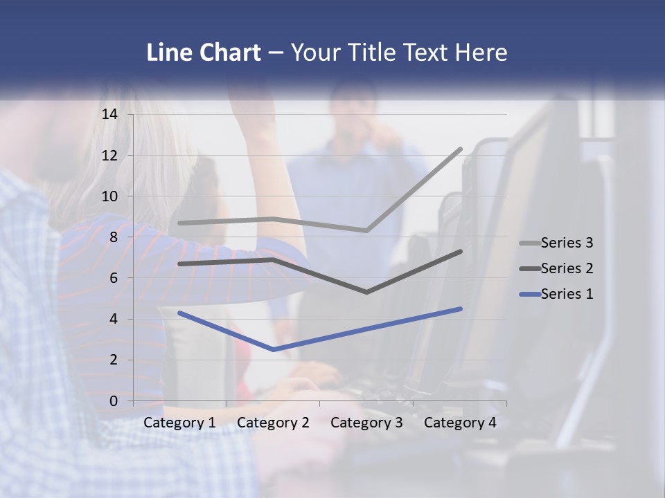 A Group Of People Standing Around A Computer Screen PowerPoint Template
