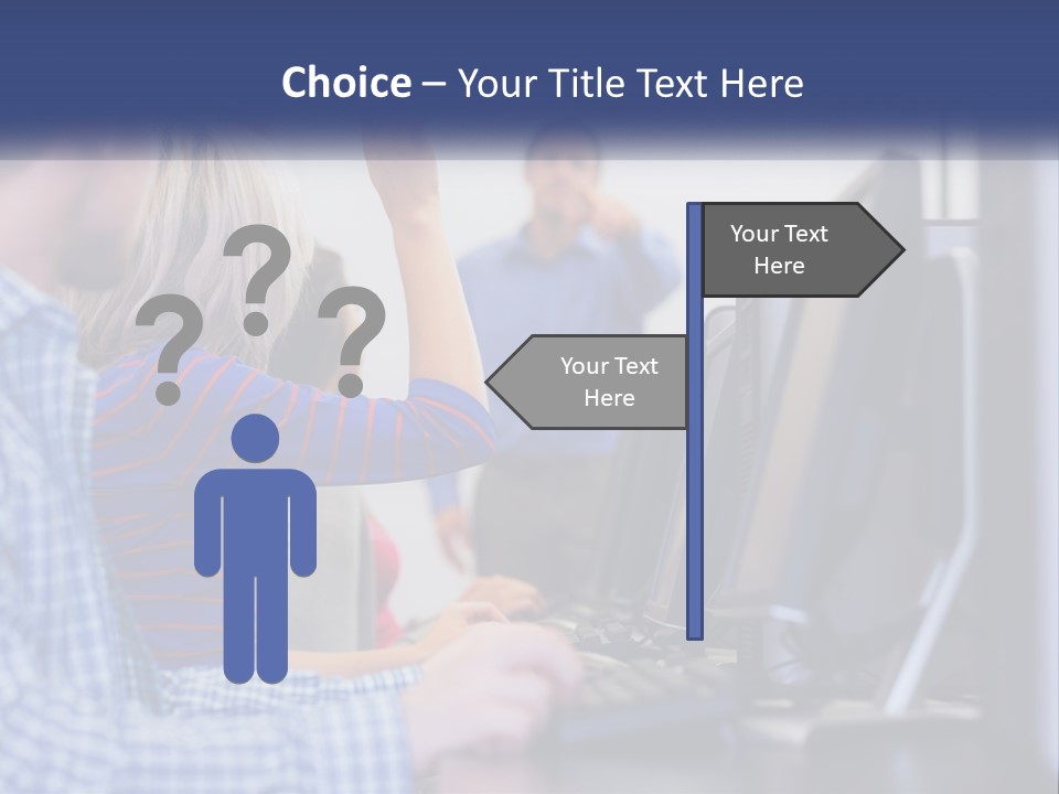 A Group Of People Standing Around A Computer Screen PowerPoint Template