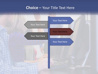 A Group Of People Standing Around A Computer Screen PowerPoint Template
