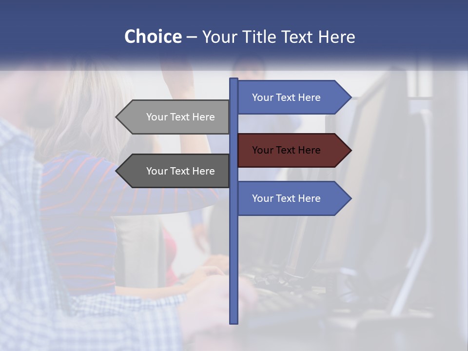 A Group Of People Standing Around A Computer Screen PowerPoint Template