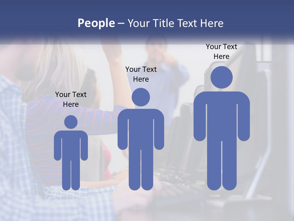 A Group Of People Standing Around A Computer Screen PowerPoint Template