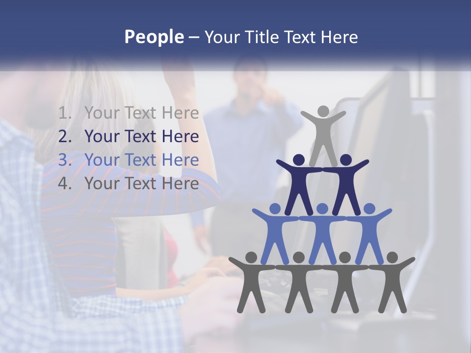 A Group Of People Standing Around A Computer Screen PowerPoint Template