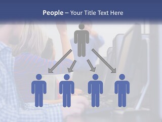 A Group Of People Standing Around A Computer Screen PowerPoint Template