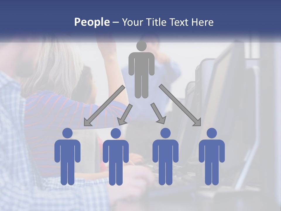 A Group Of People Standing Around A Computer Screen PowerPoint Template