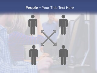 A Group Of People Standing Around A Computer Screen PowerPoint Template