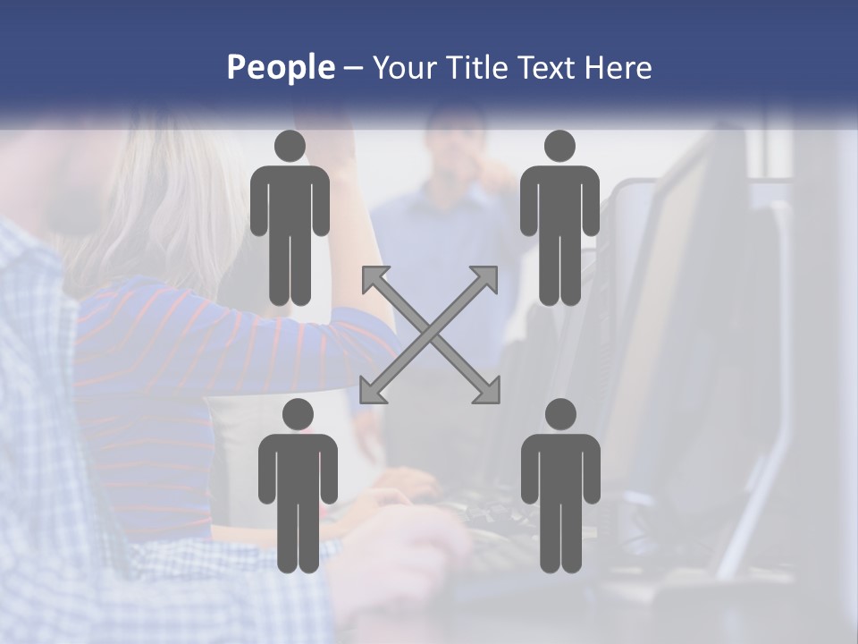 A Group Of People Standing Around A Computer Screen PowerPoint Template
